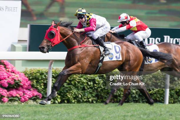 Jockey Tommy Berry riding Supreme Profit wins Race 5 Audemars Piguet Royal Oak Offshore Handicap at Sha Tin racecourse on April 26 , 2015 in Hong...