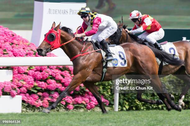 Jockey Tommy Berry riding Supreme Profit wins Race 5 Audemars Piguet Royal Oak Offshore Handicap at Sha Tin racecourse on April 26 , 2015 in Hong...