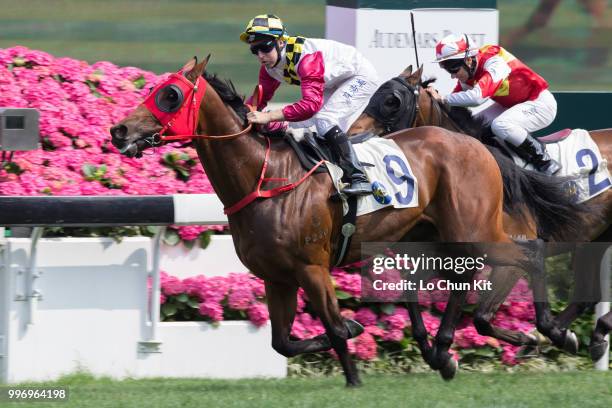 Jockey Tommy Berry riding Supreme Profit wins Race 5 Audemars Piguet Royal Oak Offshore Handicap at Sha Tin racecourse on April 26 , 2015 in Hong...