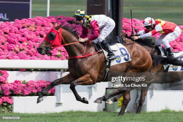 Jockey Tommy Berry riding Supreme Profit wins Race 5 Audemars Piguet Royal Oak Offshore Handicap at Sha Tin racecourse on April 26 , 2015 in Hong...