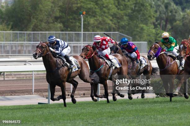 Jockey Joao Moreira riding Packing Eagle wins Race 6 Audemars Piguet Lady Royal Oak Offshore Handicap at Sha Tin racecourse on April 26 , 2015 in...