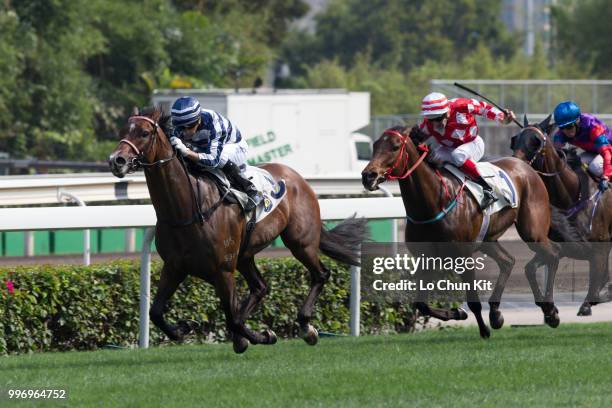 Jockey Joao Moreira riding Packing Eagle wins Race 6 Audemars Piguet Lady Royal Oak Offshore Handicap at Sha Tin racecourse on April 26 , 2015 in...