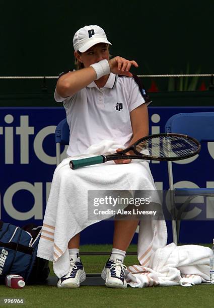 Lisa Raymond of USA during her 0-6, 4-6 Semi-Final defeat by Nathalie Tauziat of France in the DFS Classic at the Priory Club in Edgbaston,...