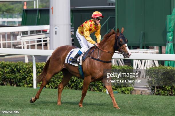 Jockey Olivier Peslier riding Gold-Fun finished 2nd during Race 7 The Sprint Cup at Sha Tin racecourse on April 26 , 2015 in Hong Kong.