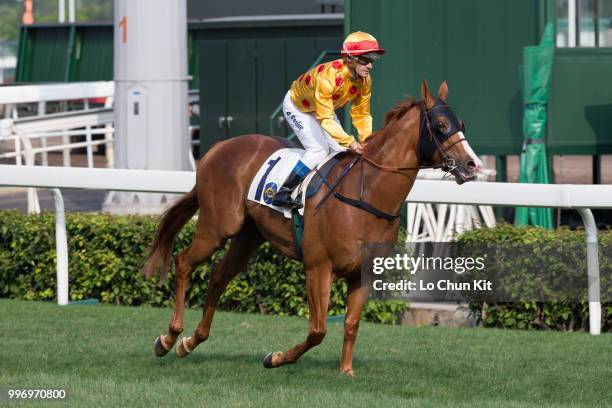 Jockey Olivier Peslier riding Gold-Fun finished 2nd during Race 7 The Sprint Cup at Sha Tin racecourse on April 26 , 2015 in Hong Kong.