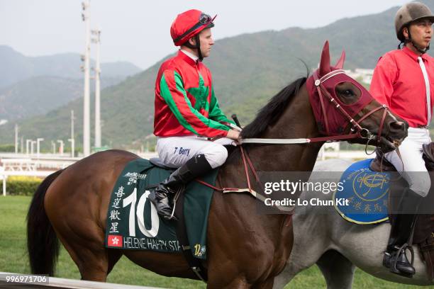 Jockey Tommy Berry riding Helene Happy Star during Race 8 Audemars Piguet Queen Elizabeth II Cup at Sha Tin racecourse on April 26 , 2015 in Hong...