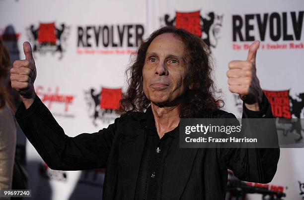 Musician Ronnie James Dio arrives at the 2nd annual Revolver Golden Gods Awards held at Club Nokia on April 8, 2010 in Los Angeles, California.