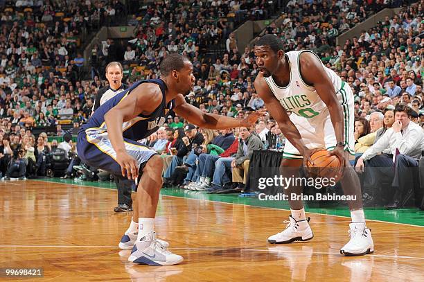 Michael Finley of the Boston Celtics looks to move the ball against the Memphis Grizzlies on March 10, 2010 at the TD Garden in Boston,...