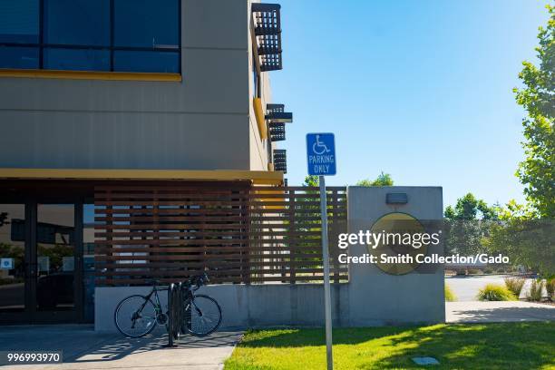 Sign with logo on facade at headquarters of regional baking chain Semifreddi's on Bay Farm Island, Alameda, California, July 9, 2018.