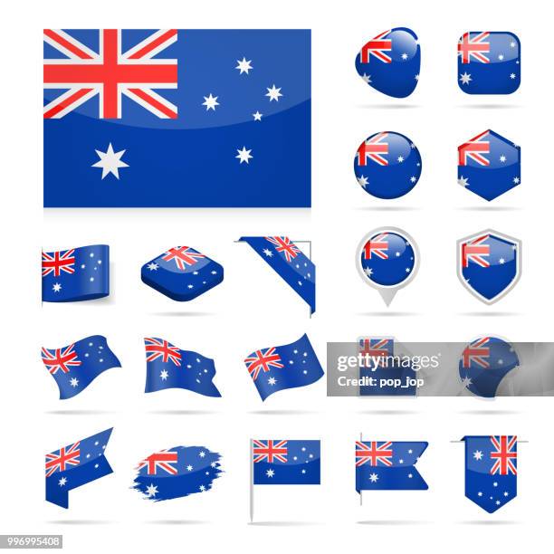 australia - flag icon glossy vector set - australian flag stock illustrations