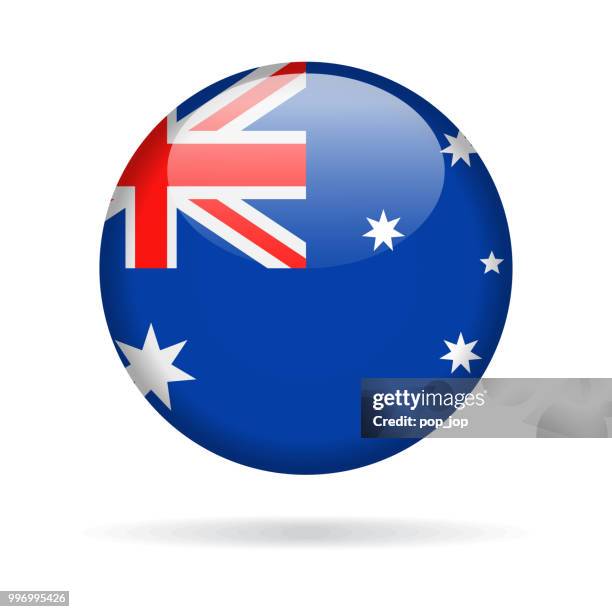 australien - runde flaggensymbol vektor glänzend - australische flagge stock-grafiken, -clipart, -cartoons und -symbole