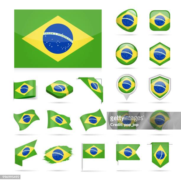 bildbanksillustrationer, clip art samt tecknat material och ikoner med brasilien - flagga glansigt vector ikonuppsättning - brasiliens flagga