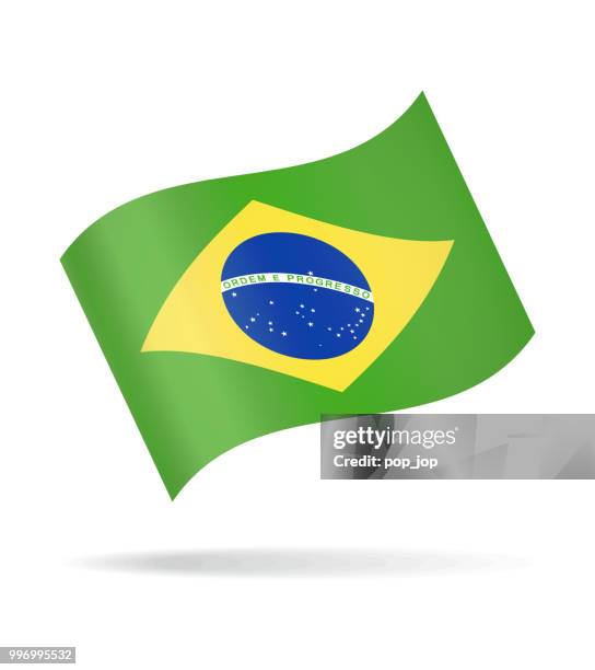 illustrations, cliparts, dessins animés et icônes de brésil - waving flag vector glossy icon - drapeau brésilien