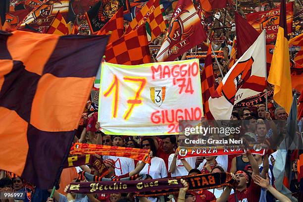 Supporters of Roma at the Serie A 34th Round League match played between Roma and Parma, played at the Olympic Stadium, Rome Italy. + DIGITAL CAMERA...