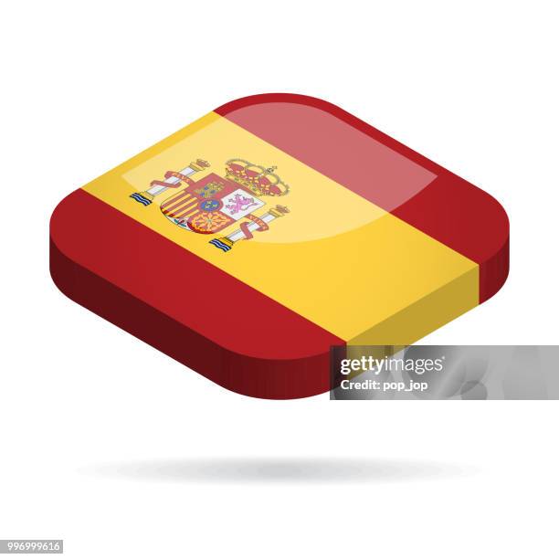 spain - isometric 3d flag vector glossy icon - square flag stock illustrations