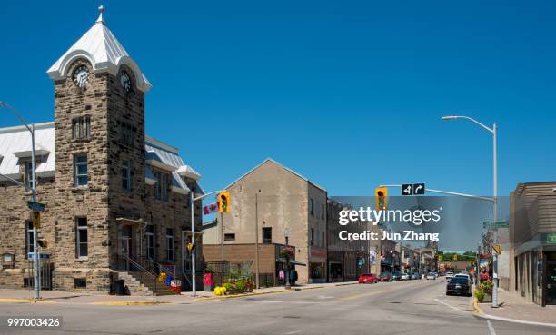the downtown core of small town fergus in canada - fergus stock pictures, royalty-free photos & images