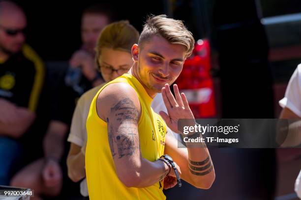 Maximilian Philipp of Dortmund gestures during a training session on July 7, 2018 in Dortmund, Germany.