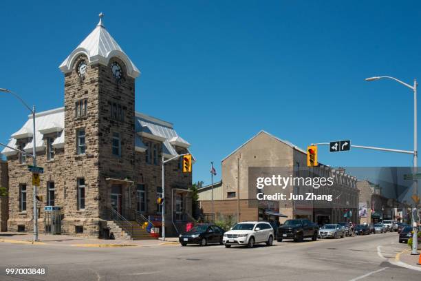 the downtown core of small town fergus in canada - fergus stock pictures, royalty-free photos & images