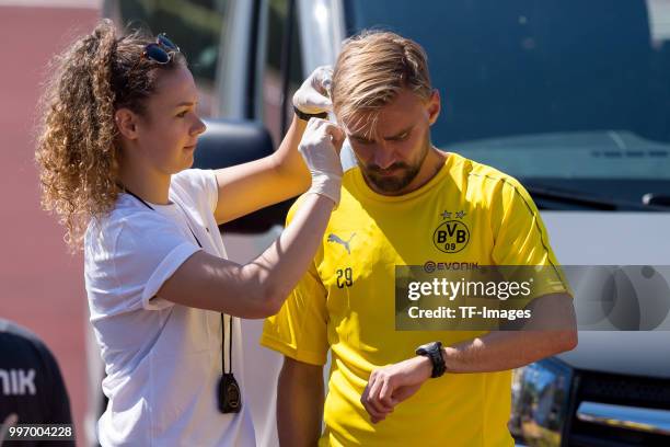 Marcel Schmelzer of Dortmund looks on during a training session on July 7, 2018 in Dortmund, Germany.