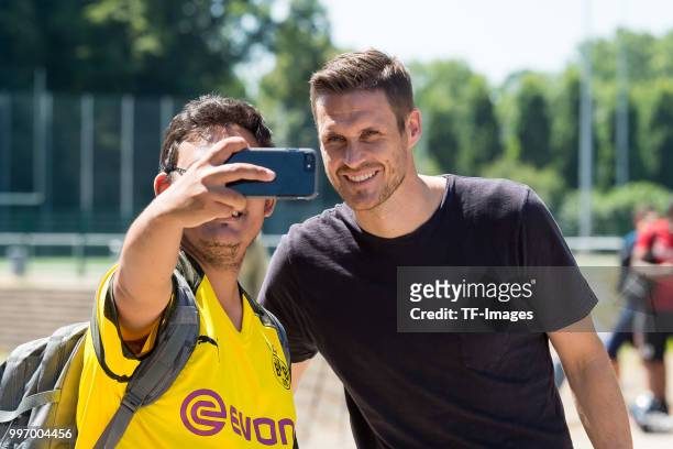 Head of the Licensing Player Department Sebastian Kehl of Dortmund poses for a selfie during a training session on July 7, 2018 in Dortmund, Germany.