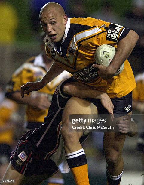 Tyran Smith of the Tigers in action during the round 21 NRL match between the Wests Tigers and the Northern Eagles held at Leichardt Oval, Sydney,...