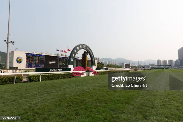 General view of the turf track before the Audemars Piguet Queen Elizabeth II Cup at Sha Tin racecourse on April 26 , 2015 in Hong Kong.