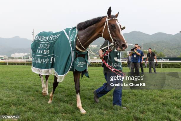 Blazing Speed wins Race 8 Audemars Piguet Queen Elizabeth II Cup at Sha Tin racecourse on April 26 , 2015 in Hong Kong.