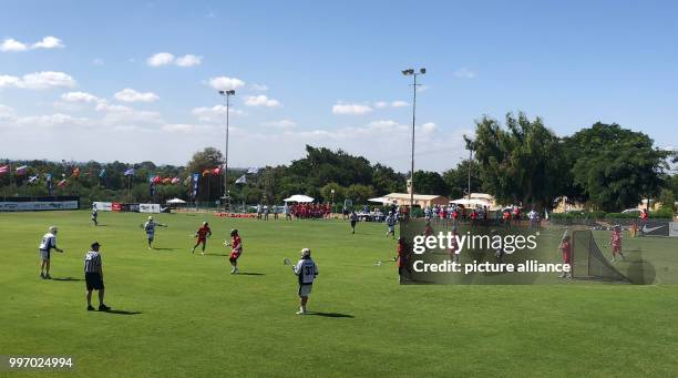 July 2018, Israel, Netanya: World Lacrosse Championship, Germany vs South Korea: Overview of the playing field during the match. Photo: Bernhard...