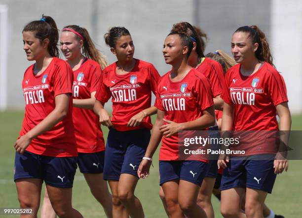 Arianna Caruso with her teammates of Italy in action during the Italy women U19 photocall and training session on July 12, 2018 in Formia, Italy.