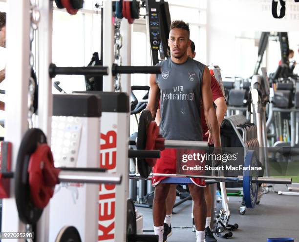 Pierre-Emerick Aubameyang of Arsenal during a training session at London Colney on July 12, 2018 in St Albans, England.