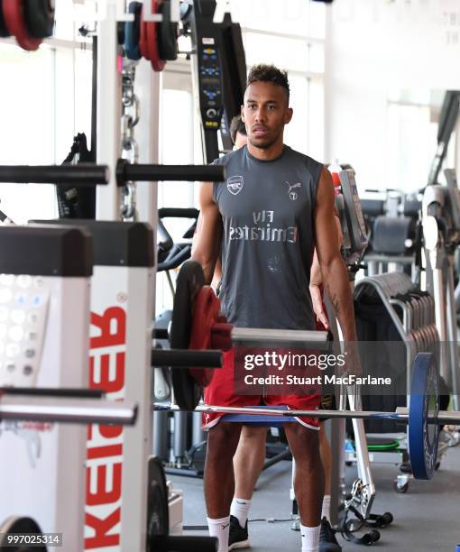 Pierre-Emerick Aubameyang of Arsenal during a training session at London Colney on July 12, 2018 in St Albans, England.