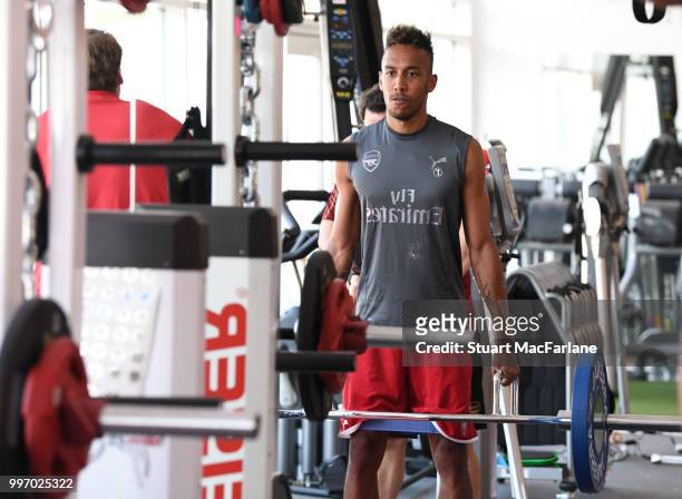 Pierre-Emerick Aubameyang of Arsenal during a training session at London Colney on July 12, 2018 in St Albans, England.