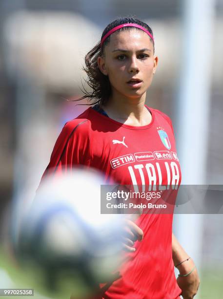 Agnese Bonfantini of Italy looks on during the Italy women U19 photocall and training session on July 12, 2018 in Formia, Italy.