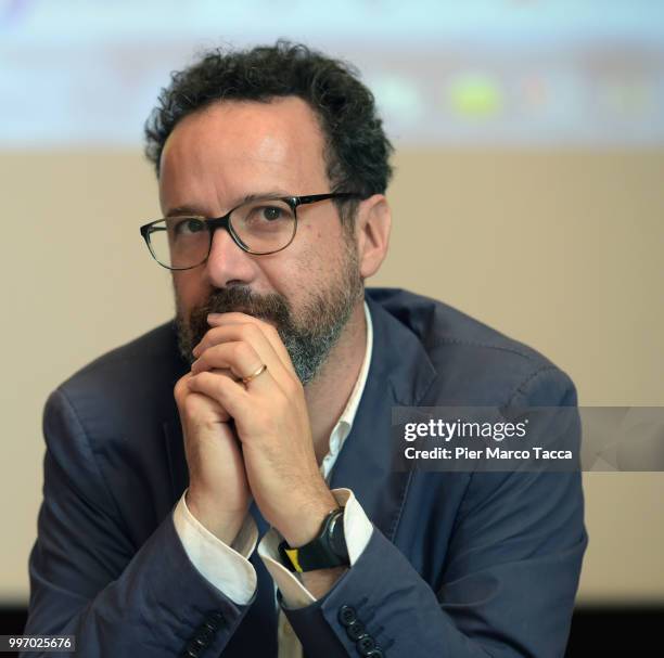 Carlo Chatrian, Artistic Director of the Festival of the film Locarno attends the 2018 Locarno Film Festival Press Conference at Centro Svizzero on...