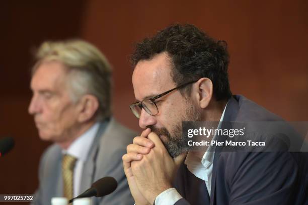 Carlo Chatrian, Artistic Director of the Festival of the film Locarno attends the 2018 Locarno Film Festival Press Conference at Centro Svizzero on...