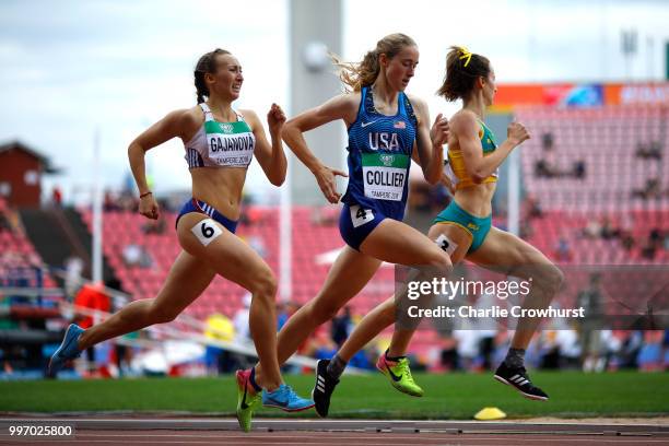 Carley Thomas of Australia, Gabriela Gajanova of Slovakia and Caitlyn Collier of USA battle out the placings a heat of the women's 800m on day two of...