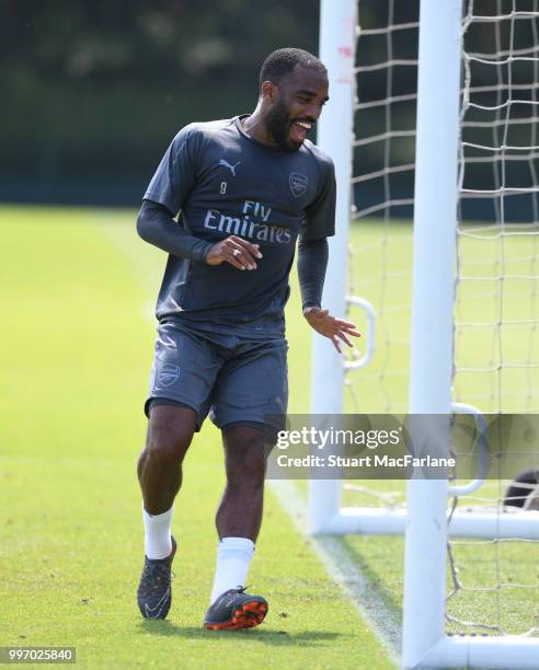 Alex Lacazette of Arsenal during a training session at London Colney on July 12, 2018 in St Albans, England.