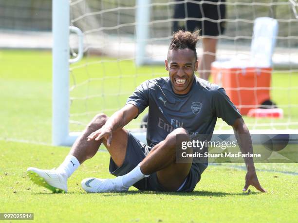 Pierre-Emerick Aubameyang of Arsenal during a training session at London Colney on July 12, 2018 in St Albans, England.