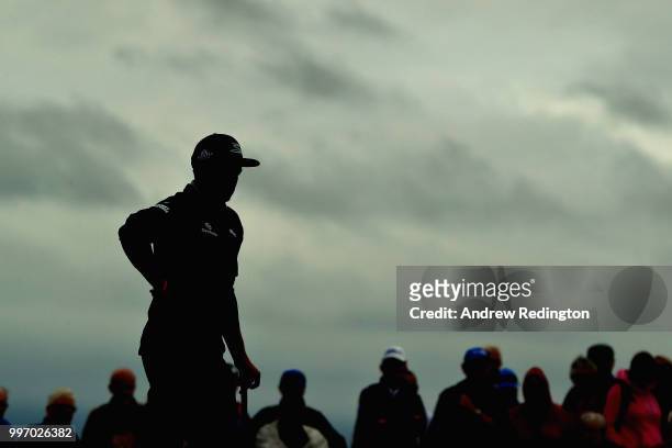 Rickie Fowler of USA looks on, on hole seventeen during day one of the Aberdeen Standard Investments Scottish Open at Gullane Golf Course on July 12,...