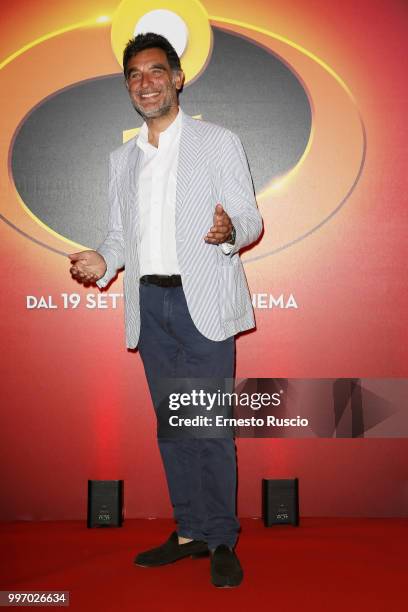 Tiberio Timperi attends the 'Gli Incredibili 2' photocall at Hotel De Russie on July 12, 2018 in Rome, Italy.