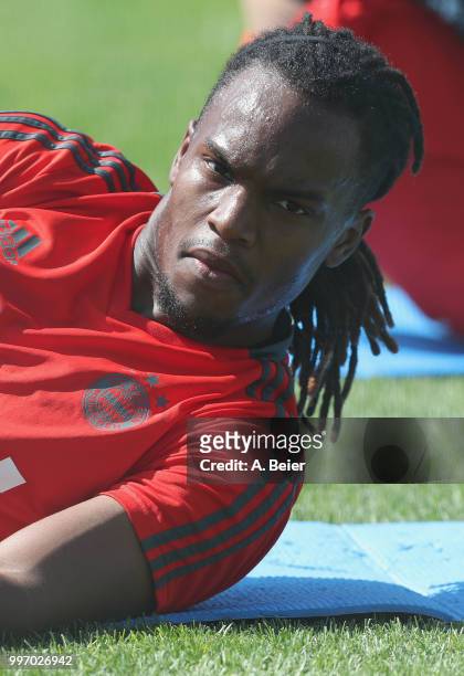 XRenato Sanches of FC Bayern Muenchen is pictured during a training session at the club's Saebener Strasse training ground on July 12, 2018 in...