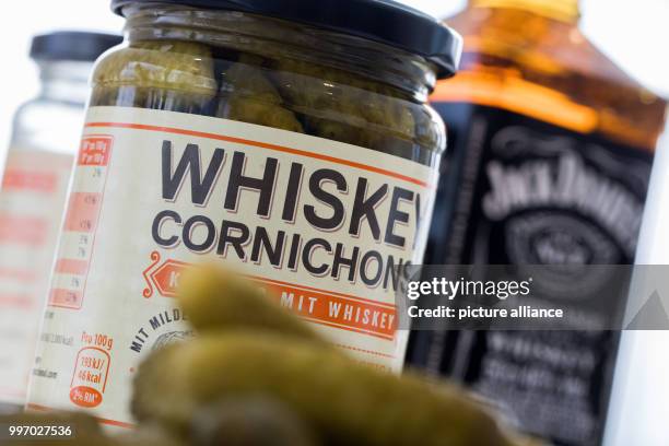 Pickles with whiskey can be seen during a press meeting for the world's largest food fair "Anuga" in Cologne, Germany, 6 October 2017. Photo: Rolf...