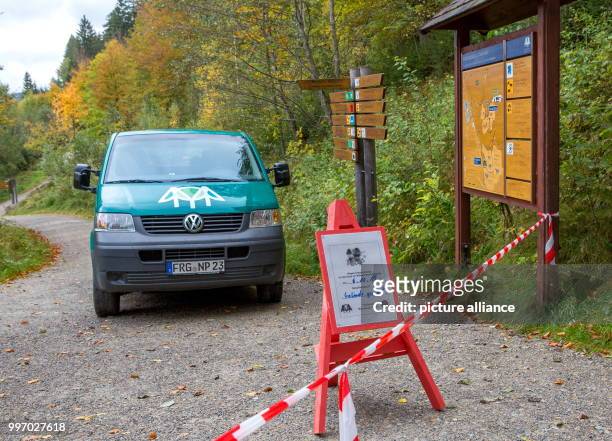 Road at the National Park Bavarian Forest is barred near Ludwigsthal, Germany, 6 October 2017. Several wolves broke out of their cage, six of the...