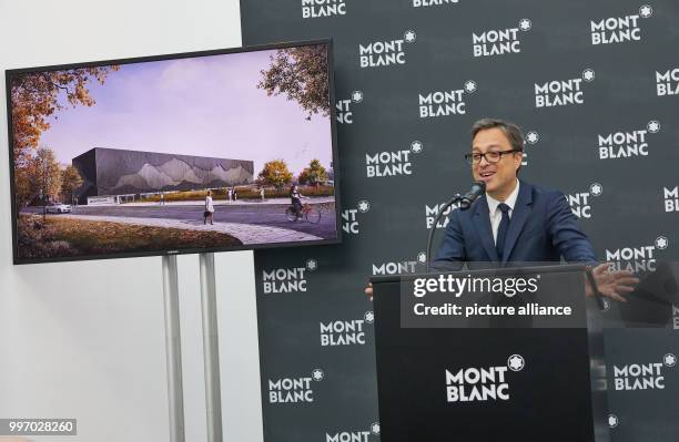 The chairman of Montblanc, Nicolas Baretzki, speaks during a press conference regarding the project "Montblanc House in Hamburg, Germany, 6 October...