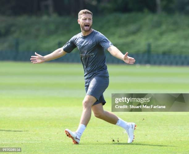 Shkodran Mustafi of Arsenal during a training session at London Colney on July 12, 2018 in St Albans, England.