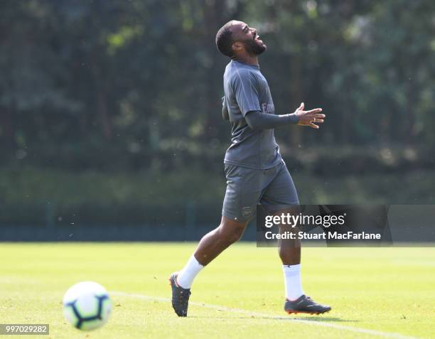 Alex Lacazette of Arsenal during a training session at London Colney on July 12, 2018 in St Albans, England.