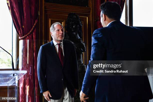 David Kahn, CEO of Paris Basketball Investments and Jean Francois Martins, deputy mayor of Paris in charge of sport during the press conference of...