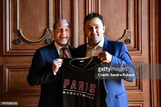 David Kahn, CEO of Paris Basketball Investments and Jean Francois Martins, deputy mayor of Paris in charge of sport, during the press conference of...