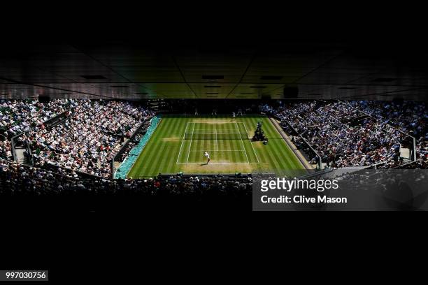 Wide view of Centre Court during the Ladies' Singles semi-final match between Angelique Kerber of Germany and Jelena Ostapenko of Latvia during their...