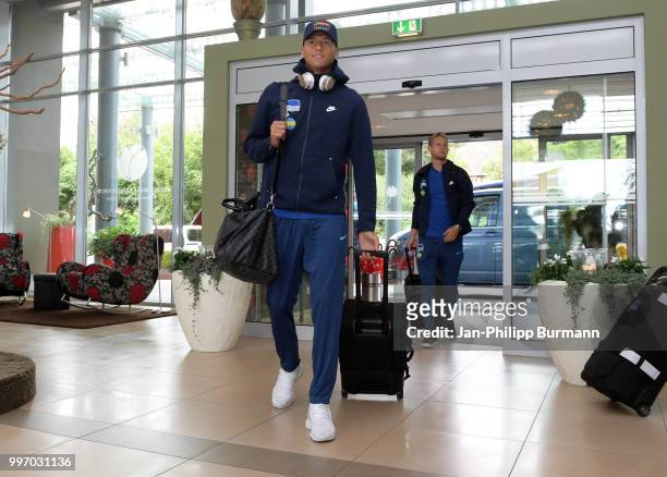 Davie Selke and Arne Maier of Hertha BSC during a training camp on July 12, 2018 in Neuruppin, Germany.